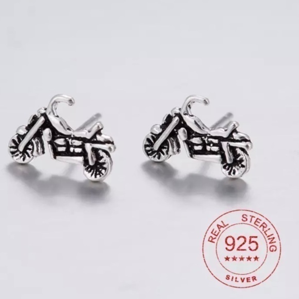 Sterling silver motorcycle earrings